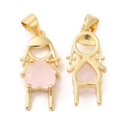 Real 16K Gold Plated Brass Pendants, with Pink Glass, Girl Charms, Real 16K Gold Plated, 22x10.5x5mm, Hole: 4.5x3.5mm