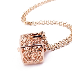 Light Gold Brass Cage Pendant Necklaces, Square with Crown, Light Gold, 19.69~31.50 inch(50~80cm) 