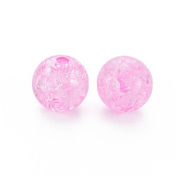 Hot Pink Transparent Crackle Acrylic Beads, Round, Hot Pink, 14x13mm, Hole: 2.5mmhole: 2.5mm, about 340pcs/500g.