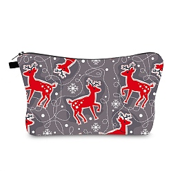 Deer Christmas Polyester Waterpoof Makeup Storage Bag, Multi-functional Travel Toilet Bag, Clutch Bag with Zipper for Women, Deer, 22x13.5cm
