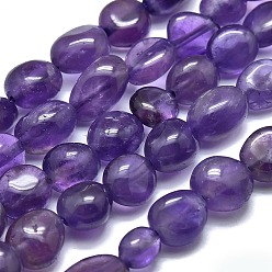 Amethyst Natural Amethyst Beads Strands, Tumbled Stone, Nuggets, 8~10x7~8x4~6mm, Hole: 0.8mm, about 46pcs/Strand, 15.75 inch(40cm)