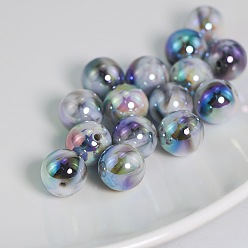 Gray UV Plating Rainbow Iridescent Acrylic Beads, Three Tone, Round, Gray, 15mm