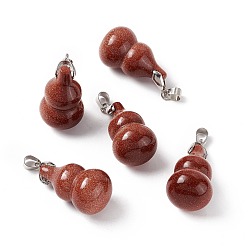 Goldstone Synthetic Goldstone Pendants, with Platinum Tone Brass Findings, Gourd Charm, 29.5x18mm, Hole: 6x4mm