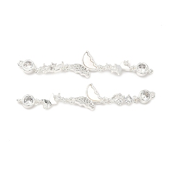 Бабочка Латунные подвески из прозрачного кубического циркония, с оболочкой, серебряный цвет гальваническим, для изготовления аксессуаров для волос, бабочка, 57x14x4 мм, отверстие : 1 мм