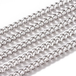Stainless Steel Color Handmade 304 Stainless Steel Curb Chains, Twisted Chains, Unwelded, Faceted, Stainless Steel Color, 4.5x3.5x1.5mm, Wire: 1mm