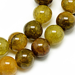 Goldenrod Natural Dragon Veins Agate Beads Strands, Dyed, Round, Goldenrod, 8mm, Hole: 1mm, about 48pcs/strand, 14.96 inch