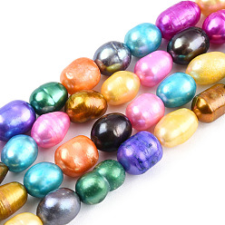 Mixed Color Dyed Natural Cultured Freshwater Pearl Beads Strands, Rice, Mixed Color, 5~6mm, Hole: 0.5mm, about 54pcs/strand, 14.1 inch