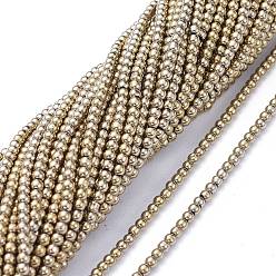 Light Gold Plated Electroplate Glass Beads Strands, Full Plated, Round, Light Gold Plated, 2.5mm, Hole: 0.7mm, about 177pcs/Strand, 14.09 inch(35.8cm)
