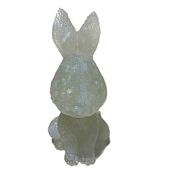 Opalite Resin Rabbit Display Decoration, with Synthetic Opalite Chips Inside for Home Office Desk Decoration, 45x50x95mm