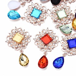 Mixed Color Alloy Cabochons,with Rhinestone, Cadmium Free & Lead Free, Faceted, Rhombus, Rose Gold, Mixed Color, 57x35x7mm