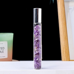 Amethyst Natural Amethyst Chip Bead Roller Ball Bottles, with Cover, SPA Aromatherapy Essemtial Oil Empty Glass Bottle, 10.7cm