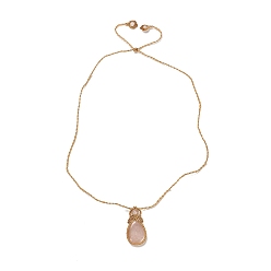 Rose Quartz Natural Rose Quartz Teardrop Pendant Necklace, Adjustable Braided Wax String Choker Necklace, 31.89 inch(81cm)