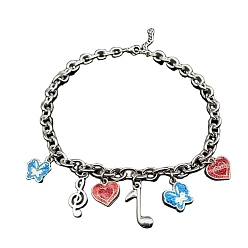 Colorful Alloy Charms Bib Necklaces with Stainless Steel Cable Chains, Musical Note & Butterfly & Heart, Colorful, 15.75 inch(40cm)