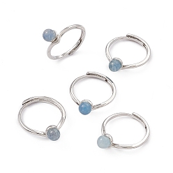 Aquamarine Natural Aquamarine Adjustable Rings, Platinum Tone Brass Finger Rings for Women, 1.4~7mm, Inner Diameter: 17.6mm