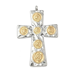 Золотой & Цвет Нержавеющей Стали 304 подвески из нержавеющей стали, крест очарование, ионное покрытие (ip), золотые и нержавеющая сталь цвет, 47x30x1.5 мм, отверстие : 3 мм