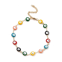 Colorful 304 Stainless Steel Link Bracelets, Evil Eye, Real 18k Gold Plated, Colorful, 9-5/8 inch(24.5cm)