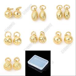 Mixed Shapes 21Pcs 7 Styles Brass Pendants, Ball Charms, Cadmium Free & Lead Free, Real 18K Gold Plated, Rack Plating, Long-Lasting Plated, with Jump Ring, Mixed Shapes, 8~11x5~6mm, Hole: 2.3~3.2mm, 3pcs/style 