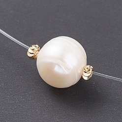 White Natural Pearl Pendant Necklace with Nylon Wire for Women, White, 14.76 inch(37.5cm)