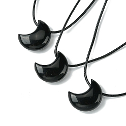 Обсидиан Натуральные осидиановые подвесные ожерелья, воском шнура, луна, 14.17~27.95 дюйм (36~71 см)