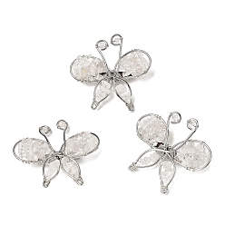 Хрусталь Брошь в виде бабочки из натурального кварца, латунные и железные булавки для одежды, платина, 45~47x48~50 мм