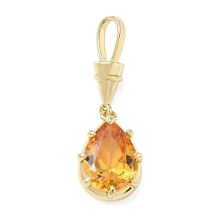 Orange Pendentifs en laiton zircon cubique pavé, charmes de larme, charmes de pierre unique, plaqué longue durée, crémaillère plaquage, sans plomb et sans cadmium, réel 18 k plaqué or, orange, 36mm, Trou: 8x5mm