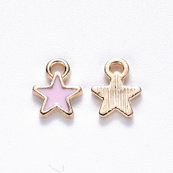 Pink Alloy Enamel Charms, Star, Light Gold, Pink, 9x7x1mm, Hole: 1.2mm