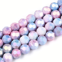 Васильковый Антикоррозийные гальванические стеклянные бусины, имитация драгоценных камней, круглые, с покрытием AB цвета, граненый(32 граненый), васильковый, 10 мм, отверстие : 1.2 мм, около 37 шт / нитка, 14.96'' (38 см)