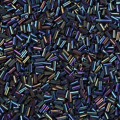 Rainbow Plated Metallic Colours Glass Bugle Beads, Round Hole, Rainbow Plated, 3~8x2mm, Hole: 0.7mm, about 450g/pound
