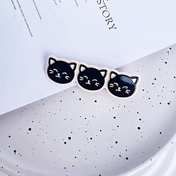 Black Cute Cat Cellulose Acetate(Resin) Alligator Hair Clips, with Alloy Clips, for Women Girls, Black, 20x70mm