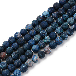 Prussian Blue Natural American Turquoise Beads Strands, Frosted, Dyed & Heated, Round, Prussian Blue, 6mm, Hole: 1mm, about 59~60pcs/strand, 15.16'(38.5cm)