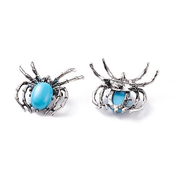 Синтетическая Бирюза Синтетическая бирюзовая брошь, с выводами из сплава и стекла, паук, античное серебро, 34~35x41~42x7 мм, отверстие : 3x5 мм
