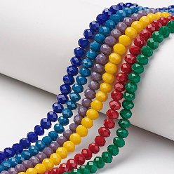Mixed Color Opaque Solid Color Glass Beads Strands, Faceted, Rondelle, Mixed Color, 6x5mm, Hole: 1mm, about 85~88pcs/strand, 16.1~16.5 inch(41~42cm)