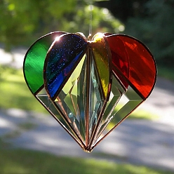 Coloré Décoration pendentif coloré en acrylique en forme de cœur multi-faces, colorées, 135x135mm