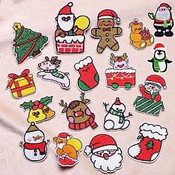 Mixed Shapes Christmas Theme Computerized Embroidery Cloth Self Adhesive Patches, Stick On Patch, Costume Accessories, Appliques, Mixed Shapes, 32~71x32~54mm, 18Pcs/set