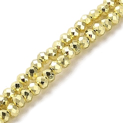 Light Khaki Electroplate Glass Beads Strands, Faceted, Rondelle, Light Khaki, 3x2.5mm, Hole: 0.8mm, about 170~172pcs/strand, 16.73''(42.5cm)