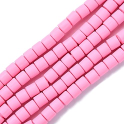 Rosa Caliente Polímeros hechos a mano hebras de perlas de arcilla, columna, color de rosa caliente, 6.5x6 mm, agujero: 1.2 mm, sobre 61 unidades / cadena, 15.75 pulgada (40 cm)