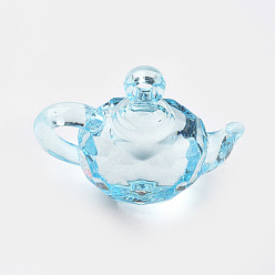 Cyan Transparent Acrylic Pendants, Teapot, Cyan, 24.5x33x17mm, Hole: 3mm, about 115pcs/500g