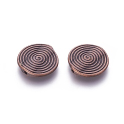 Red Copper Tibetan Style Alloy Beads, Lead Free & Nickel Free & Cadmium Free, Flat Round, Red Copper, 18x3.2mm, Hole: 1.5mm.
