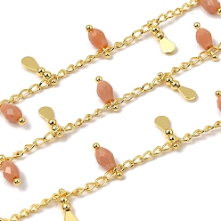 Темный Лосось Латунь бордюр цепи, со стеклом, стойки покрытие, долговечный, без свинца и без кадмия, со слезами на глазах, реальный 18 k позолоченный, пайки, с катушкой, темный лосось, 3x2x0.5 мм и 9.5x3x2 мм и 8.5x3.5 мм