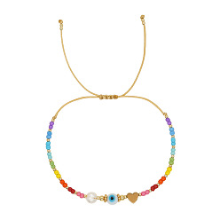 Разноцветный Плетеные браслеты в форме сердца в богемном стиле, женский браслет из натурального жемчуга и бисера, красочный, 11 дюйм (28 см)