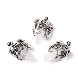 Хрусталь Кулон из натурального кварца с кристаллами, с фурнитурой из сплава дракона античного серебра, без свинца и без кадмия, пуля, 50~51x34~34.5x14.5~15.5 мм, отверстие : 6x4 мм