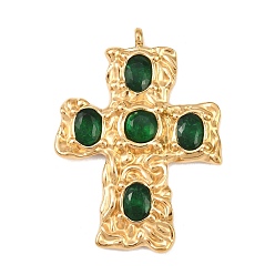 Зеленый 304 микро нержавеющей стали прокладывать Цирконом подвески, крест прелести, золотые, вакуумное покрытие pvd, зелёные, 43.5x32.5x4 мм, отверстие : 2.8 мм