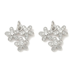 Платина Латунные микро проложить кубического циркония подвески, цветок, с целью перехода в кольце, долговечный, без кадмия и без свинца, стойки покрытие, платина, 15x15x3 мм, отверстие : 3 мм