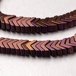 Purple Plated Electroplate Non-magnetic Synthetic Hematite Bead Strands, Arrowhead, Purple Plated, 4x6x3mm, Hole: 1mm, about 206pcs/strand, 15.7 inch