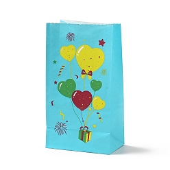 Cyan Rectangle Paper Candy Gift Bags, Birthday Christmas Gift Packaging, Balloon & Gift Box Pattern, Cyan, Unfold: 13x8x23.5cm