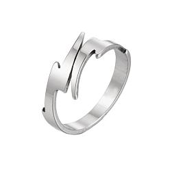 079 steel gray Geometric Stainless Steel Lightning Ring - Retro and Personalized 18K Gold Open Design for Fashionable Minimalist Style