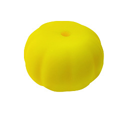 Yellow Food Grade Eco-Friendly Silicone Focal Beads, Chewing Beads For Teethers, DIY Nursing Necklaces Making, Pumpkin, Yellow, 19.5~20x13mm, Hole: 2mm