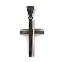 Черный Цвет Металла & Цвет Нержавеющей Стали Устойчивые к потускнению 304 подвески из нержавеющей стали, крестик, металлический черный & цвет нержавеющей стали, 36x20x4 мм, отверстие : 10x4 мм