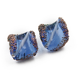 Royal Blue Transparent Czech Glass Beads, Nugget with Golden Spot, Royal Blue, 14x10mm