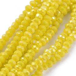 Yellow Electroplate Glass Beads Strands, Full Rainbow Plated, Faceted, Rondelle, Yellow, 2.5x1mm, Hole: 0.5mm, about 185~190pcs/strand, 13 inch(33cm)
